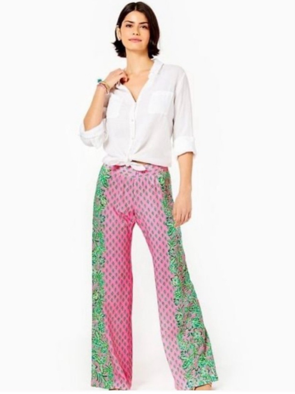 LILLY PULITZER- Bal Harbour Palazzo Pants Pink Shandy Oh Diamond Girl Size L